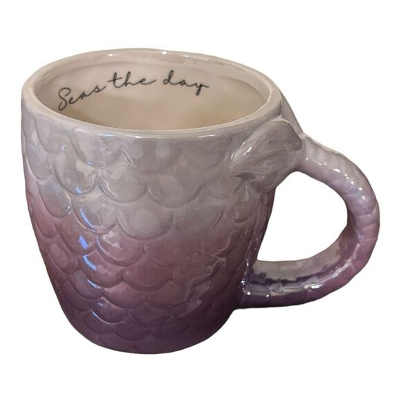 Mainstays Purple Iridescent MERMAID Coffee MUG Tea Cup SEAS THE DAY 16oz Ceramic - Picture 1 of 4